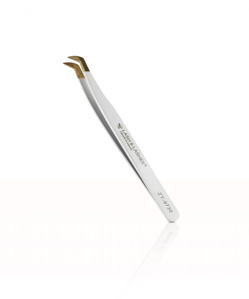 Pro-Volume Eyelash Tweezers #ZT-9730 (White, Gold tip)