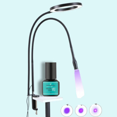 Asztalra Rögzíthető Duo UV / LED Lámpa Állítható Fényerővel és Fókusszal Szempillaragasztóhoz + UV / LED Clear Szempillaragasztó 3ml.
