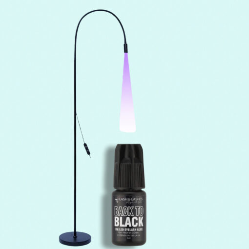 UV LED Lámpa Állítható Fényerővel Szempillaragasztóhoz + Back-To Black UV/LED Fekete Szempillaragasztó