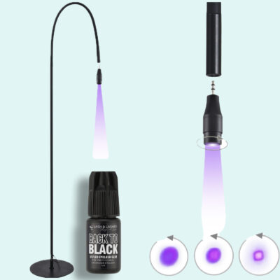 UV / LED Lámpa Állítható Fókusszal Szempillaragasztóhoz + Back-To Black UV/LED Fekete Szempillaragasztó