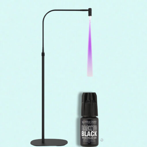 Forgatható Fejű UV / LED Lámpa Állítható Fényerővel és Fókusszal + Back-To Black UV/LED Fekete Szempillaragasztó 3ml.